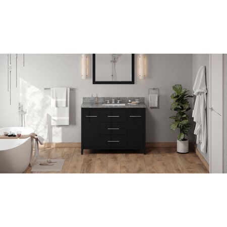Jeffrey Alexander 48In. Black Katara Vanity, Boulder Cultured Marble Vanity Top, Undermount Rectangle Bowl VKITKAT48BKBOR